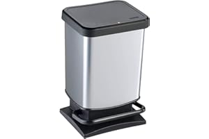 Rotho Poubelle Paso 20 l avec couvercle, plastique (PP) sans BPA, argent métallisé, 20 litres (29,3 x 26,6 x 45,7 cm)