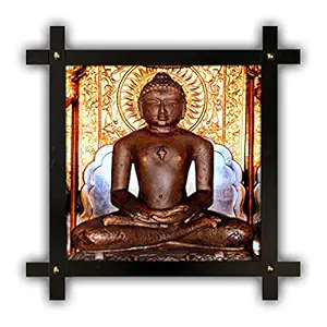 Poster n Frames Cross Wooden Frame Hand-Crafted with Photo of Mahavir Swami 20652-(16.5x16.5inch,Wood,Multicolour)