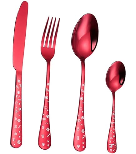 Couverts De Noël En Acier Inoxydable – Lot De 6 (3 Cuillères, 3 Fourchettes), Motifs 3D Dorés, Pour Table De Fête