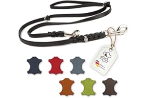 CopcoPet – Fettlederleine für Hunde – 3-Fach verstellbare Hundeleine aus weichem Leder mit Karabinern & Beschlägen aus Chrom – geflochtene Führleine 100% Handmade in Germany (2,40m x 15mm | Schwarz)