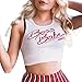 Produktbild Hffan Frauen Sexy T-Shirt Weste Damen Sommer Bauchfrei Trägerlos V-Ausschnitt Brief drucken Halter Tanktops Crop Tops Oberteile Bluse hemd Crop tops Clubwear oberteile Vest (Weiß, L)