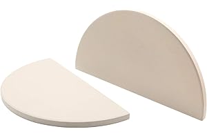 GriHero Half-Moon Ceramic Heat Deflector Plates/Pizza Stone for Kamado Joe Classic I, II, III, Heat Deflector Plate Grill Accessory, 2-Pack