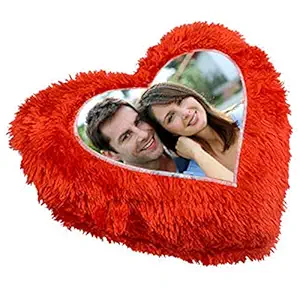 DREAMVIO Polyester Personalized/Personalise Fur Crush Cushion with 1 Photo and Filler - Heart Shape - Size - 15x17 Inches , Red