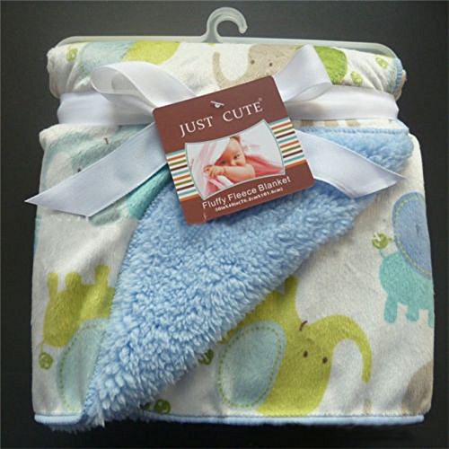 Hengsong Cartoon Animal Infants Sherpa Kids Blanket Bedding Swaddle Baby Blankets (Blue Elephant)