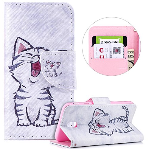 Surakey Samsung Galaxy J5 2017 Custodia, Cover Pelle Samsung Galaxy J5 2017 Flip Magnetica Portafoglio Cover per Samsung Galaxy J5 2017 Cartoon Gatto Panda Pieghevole PU Wallet Case Libro Caso Elegante Fiore Cuore Borsa Tasca con Porta Carte / Supporto di Stand / Cinturino da Polso Doppia Protezione Antiurto Bumper con Protettiva Sottile TPU Silicone Custodia per Samsung Galaxy J5 2017 - Gatto Felice