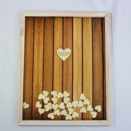 Vintage Wood Wedding Guest Book Alternative Heart Drop Box Personalised Wedding Guestbook Frame Unique Wedding Gifts for Couples 150 Guests