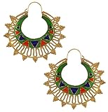 ZIVOM® Designer Green Meena Large Antique Gold Plated Chaand Bali Earring For Women