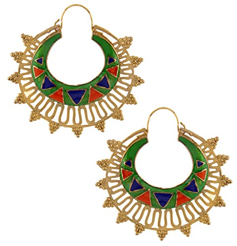 ZIVOM® Designer Green Meena Large Antique Gold Plated Chaand Bali Earring For Women
