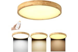 SUZNIU 25W LED Deckenleuchte, Nordic Modern Holz Deckenlampe, dimmbar mit Fernbedienung, Φ40cm Runde Holz Lampe für Wohnzimmer, Schlafzimmer, Esszimmer, Büro, Kinderzimmer Leuchte Decke Licht Holzlampe