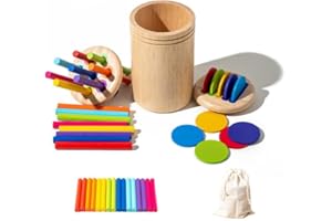 Neuytiky Montessori zabawka od 1 roku, gra sortowania kolorów, 3 w 1 drewniana gra sortowania zabawka dla niemowląt, zabawka do sortowania kolorów i kształtów, zabawka dla dzieci gry puzzle, zabawka