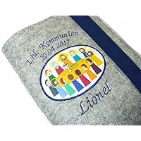 Gotteslobhülle Hülle für Gotteslob Merino Wollfilz Filz 1.hl. Kommunion inkl. Name + Datum + Abendmahl Aufnäher