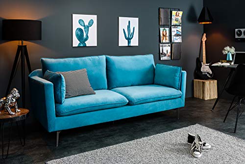 Riess Ambiente Design 3er Sofa Famous Aqua blau 210cm Samt Federkern