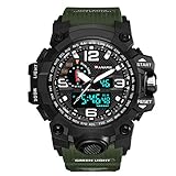 ADAHX Männer Sports Digital Watch, Wasserproof Large Seconds Display Watch with, 2 Time Zone/Alarm/Chrono/Woche, Outdoor Sport Wrist Uhren für Männer,Green