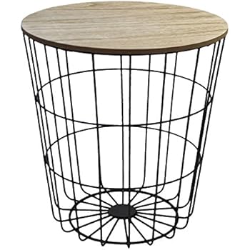 Design Beistelltisch - Metall Korb mit Holz Deckel - dekorativer