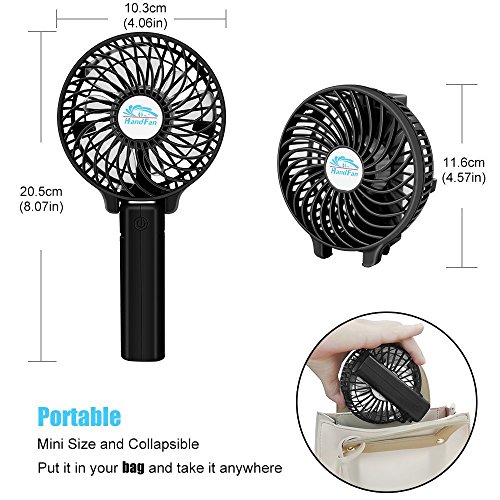 USB Ventilator VersionTech Faltbarer Mini Handventilator Kleiner Lüfter, Elektrisch Wiederaufladbar, Optimal für Mini-Chargeable Portable Laptop Schlafzimmer Büro Draußen Schwarz (Inkl. 18650 Akku ) - 3