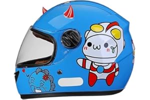 BYOUQ Casque de moto intégral pour enfants, casque de scooter homologué ECE avec pare-soleil et écharpe amovible, casque de scooter pour garçons et filles de 3 à 12 ans H,48-55CM