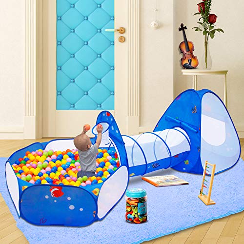 ALPIKA Kids Mermaid Pop Up Play Tent 3pc Children Crawl Tunnel & Ball Pit for Boys Girls Indoor Outdoor Use Toys Babies and Toddlers (Mermaid ball pit tunnel)