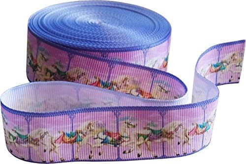 Carousel Horse Grosgrain Printed Ribbon 1" Wide for Cakes, Crafts, Gift Wrapping, Hair Accessories (2m Length)