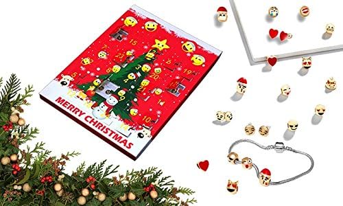 Christmas Emoji Jewellery Advent Calendar with Eight Pairs of Earrings and 15-Charm Bracelet Set