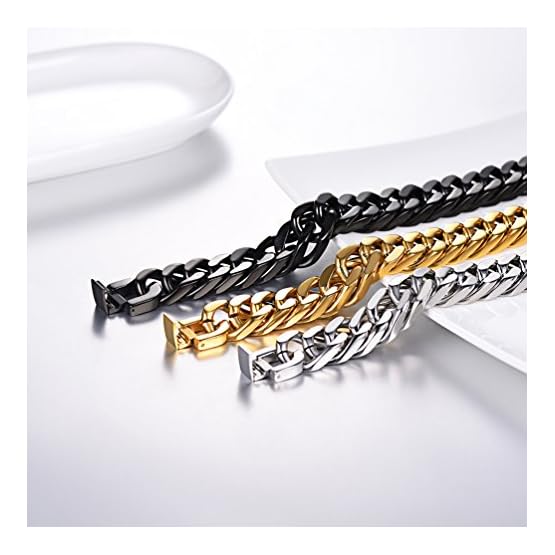 PROSTEEL Pulsera Cadena Cubana de Acero Inoxidable para Hombres Mujeres, Plateado Dorado Negro, Pulsera Metal Eslabones… - Imagen 5