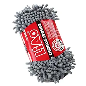 VRT Multipurpose 2 in 1 Chenille Hand Duster with Microfiber Mitts and Sponge with Grip Holding Car Accessories (Assorted Colour)