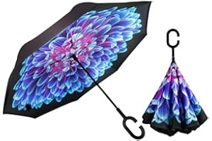 Braty Decorations Seitenverkehrter Stockschirm, Innovativer Regenschirm, Doppelschichtiger Regenschirm, Umgekehrter Regenschirm, Regenschirm mit C-förmigem Griff