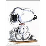 Original Feder und Aquarell auf Aquarellkarton: peanuts Walking Snoopy / 24x32 cm