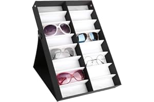 Wakects Brillenbox zur Aufbewahrung, Brillenorganizer Brillenaufbewahrung mit Staubschutz für 18 paar Brillen Brillendisplay Faltbarer Deckel 48,5 * 33 * 6 cm