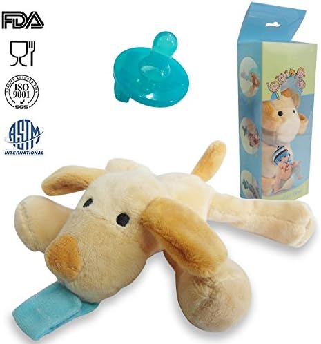 UDENGS Infant Pacifier &amp; Pacifier Toy Holder , Teething Soother Pacifier with Detachable Stuffed Animal Removable for Cleaning and Sanitizing (Puppy)