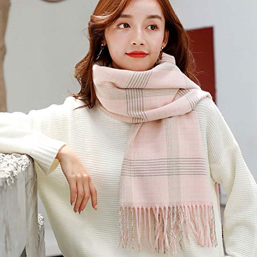 HJKLMM Femmes, Châle à Double Usage, Le Printemps et écharpe Automne-Hiver, Chaud épais, Classique Tassel Tartan, Chaud et Doux (Color : Light Pink)