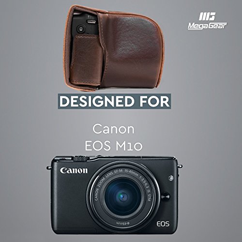MegaGear MG667 Etui de Protection avec Bandouli  re en Cuir pour Appareil photo Canon EOS M10 Marron fonc  