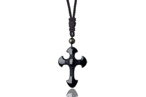 COAI Black Obsidian Stone Cross Pendant Necklace