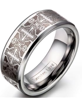 JewelryWe Schmuck Triton Herren-Ring Damen-Ring Wolframcarbid Ring Unisex mit Laser geätzten Kreuz Hochzeitband...