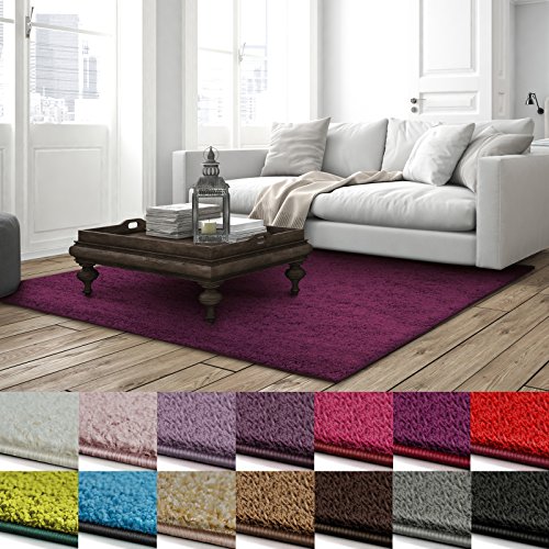 Shaggy Teppich Barcelona | weicher Hochflor Teppich für Wohnzimmer, Schlafzimmer, Kinderzimmer | GUT-Siegel + Blauer Engel | Verschiedene Farben & Größen | 160x160 cm | Berry