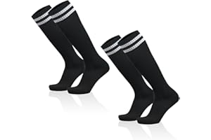 SKHAOVS 2 Paires Chaussettes de Football Enfant, Chaussette Foot Noires pour Garçons Filles, Chaussettes Hautes de Sports Chaussettes D'entraînement Chaussettes de Rugby Basket pour 5 à 12 Ans