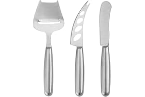 VANRA Set di coltelli da formaggio 3 pezzi in acciaio inox con affettatrice per formaggi morbidi e semiduri(Set di 3 coltelli da formaggio)
