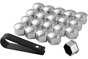 JSCARLIFE 20 Stück Radmutternkappen, universelle Reifennutternabdeckungen Radschraubenmutterkappen mit Entfernungswerkzeug für Autos (Silber, 21 mm)