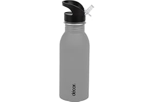 Décor Snap n Seal 500ml Stainless Steel Water Bottle with Straw, BPA Free - Leakproof Metal Flask with Carry Handle for School, Travel, Work & Gym - Ideal Drinking Bottle for Kids & Adults - Grey