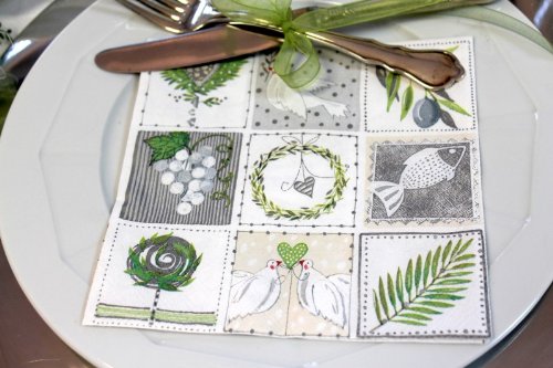 20 Servietten Symbole Grün Grau Weiß Kommunion Konfirmation Taufe Fisch Tischdeko - 5