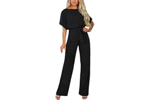 Minetom Combinaisons Femme Sexy Manche Courte Longue Pantalon Large Chic Jumpsuit Playsuit Romper avec Ceinture