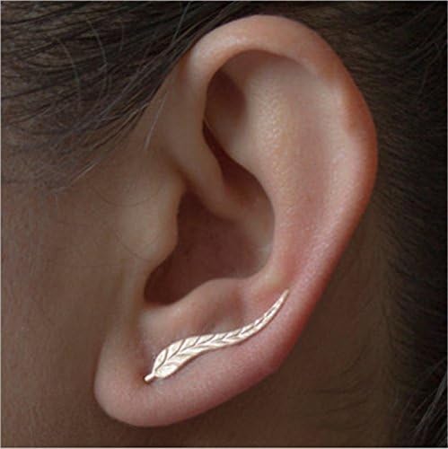 Youmei Women Girl Lady MinimalistMetal leaf leaves ear clip(Gold)