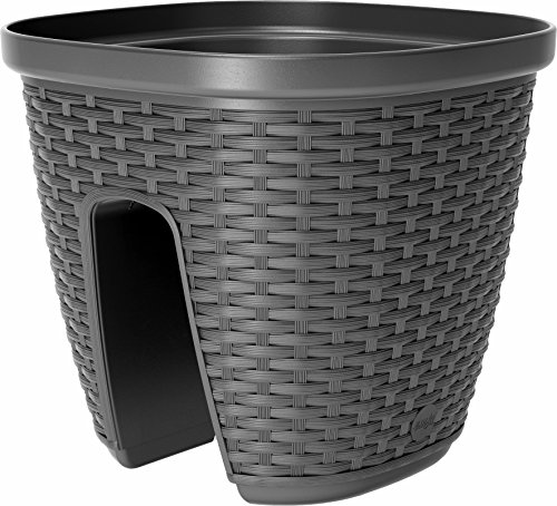Emsa 515013 Geländertopf für den Balkon, 9 Liter, Selbstbewässerungssystem, Granit, Casa Mesh