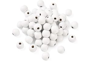 Craftdady 200 cuentas redondas de madera blanca natural de 12 mm con agujero grande para macramé, manualidades, joyería, guirnalda de Navidad