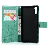 Sony Xperia XZ Flipcase Lederhülle YOKIRIN Wallet Case für Sony Xperia XZ Schutzhülle Premium Ameisen Treffen PU Leder Hülle Brieftasche Book Case Ledercase Handyhülle Folio Handytasche Handyschale Backcover Holster mit Feder Touch Pen[Standfunktion Kredit Kartenfächer Magnetverschluss] Mint grün - 
