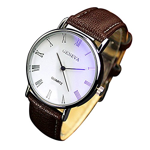 Herren Roman Blau Ray Kunstleder Armband Analog Quarz Armbanduhr Geschftsuhr Braun Band und Wei Zifferblatt Herren Roman Blau Ray Kunstleder Armband Analog Quarz Armbanduhr Geschftsuhr Braun Band und Wei Zifferblatt