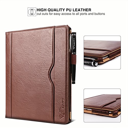 SAVFY iPad 2/3/4 Hülle Auto Sleep Wake up Funktion Business Serie Case Smart Cover mit Klettverschluss Handschlaufe, Kartensteckplätze braun - 5