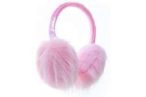Gifts Treat Girls Ear Muffs Sequins Earmuffs Kids Winter Warm Ear Covers in Plush and Flip Sequin Design Pink Adjustable Earmuffs for Girls Cute Fluffy Ear Warmers