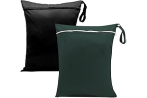 Zngou Wet Bags, 13x14 inch Dry Bags Nappy Changing Laundry Bag Reusable Waterproof Cloth Organiser Pouches Babies Swimming Camping Travel Beach, Black,blue, 2Pcs-30x35cm-black/green