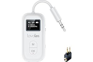 LAVALES Émetteur Jack Bluetooth 5.3 pour TV/Avion, Adaptateur Bluetooth Audio Jack, 2 en 1 Transmetteur Récepteur pour 2 Casques, AptX Low Latency, 3,5 mm AUX pour Avion Enceinte, Gym-Blanc