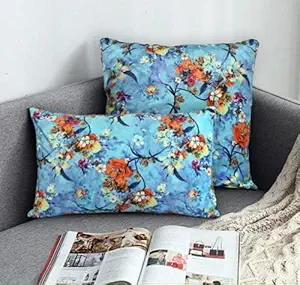 Mellifluous Premium Blue Prestige Printed Velvet Cushion Cover Set of 2 Sofa case Cover with Invisible Zipper (16X16 Cover Only, Blue-Prestige-Print)